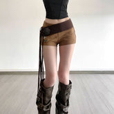 Flower embroidery zip-up short pant