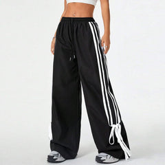 Self tie drawstring high rise wide leg pant