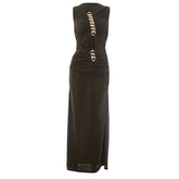 Ruched hollow out irregular cut out maxi dress