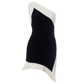 One shoulder irregular slit contrast mini dress
