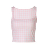 Plaid square neck contrast tank top