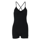 Cross back ruched v neck cami romper