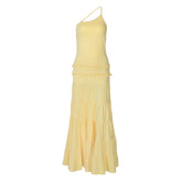 Ruffle one shoulder irregular ruched maxi dress