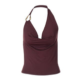 Cowl neck halter irregular backless top