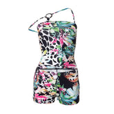 Irregular o ring print low rise pant set