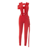 Irregular o ring hollow out ruched jumpsuit