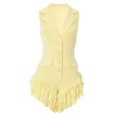 Turnover collar ruffle button solid romper