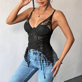 V neck lace up lace adjustable cami top