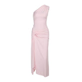One shoulder ruched irregular slit maxi dress