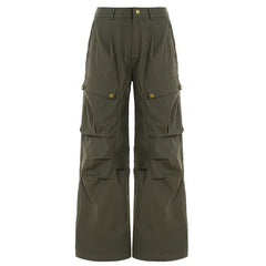 Button zip-up pocket pleated cargo pant