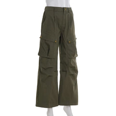 Button zip-up pocket pleated cargo pant