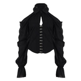 Off shoulder button long sleeve top