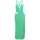 Hollow out v neck slit irregular cami cut out maxi dress