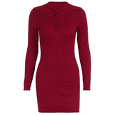 Long sleeve hollow out solid cut out mini dress