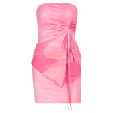 Drawstring ruched print mini skirt set
