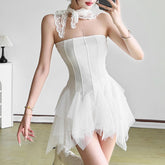 Irregular backless solid tube mini dress
