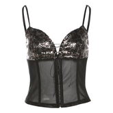 Glitter v neck mesh self tie cami top