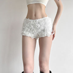 Flower applique low rise solid short pant
