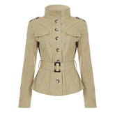 Long sleeve button buckle high neck coat top