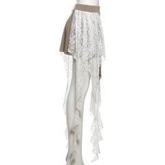 Irregular lace ruched A line mini skirt