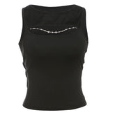 Crewneck hollow out metal chain solid cut out top