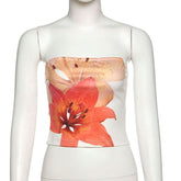 Flower print backless contrast tube top