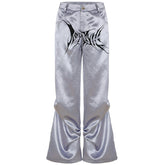 Print button ruched low rise pant
