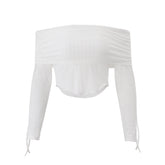 Long sleeve off shoulder drawstring crop top