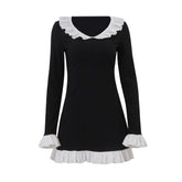 Long flared sleeve ruffle mini dress