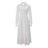 Long sleeve turnover collar button slit maxi dress