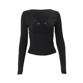 Long sleeve hollow out solid cut out top