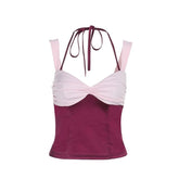 Ruched v neck halter self tie cami top