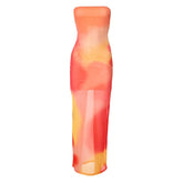 Mesh print contrast tube maxi dress