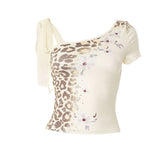 Irregular self tie short sleeve print top