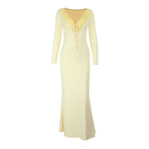 Ruffle v neck self tie long sleeve maxi dress