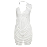 Metal chain hollow out irregular mesh cut out mini dress