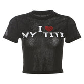 Short sleeve letter print crewneck top