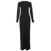Long sleeve hollow out v neck solid cut out maxi dress