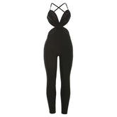 Cross back v neck ruched zip-up jumpsuit