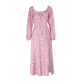 Square neck long sleeve high slit flower print maxi dress