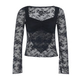 Long sleeve lace ruched top