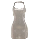 Halter v neck backless mini dress