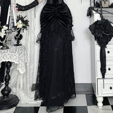 Ruched velvet patchwork lace maxi skirt