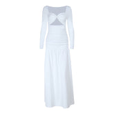 Long sleeve hollow out ruched cut out maxi dress