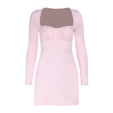 Ruched long sleeve solid mini dress