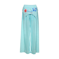 Hollow out flower print medium rise pant