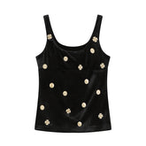U neck velvet metal applique tank top
