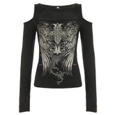 Off shoulder long sleeve abstract top