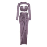 Long sleeve hollow out irregular slit maxi skirt set