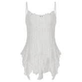 Ruffle flower applique u neck self tie cami top